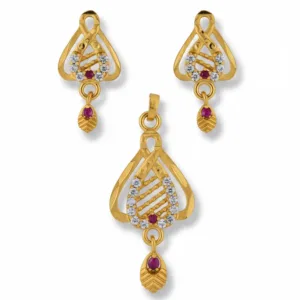 Designer Pendant & Earring Set with Ruby-Tone Accent