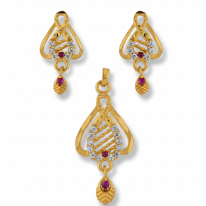 Designer Pendant & Earring Set with Ruby-Tone Accent