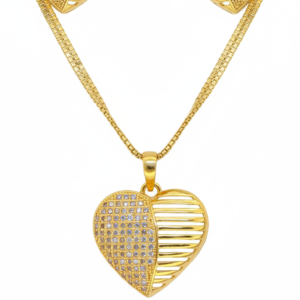 Designer Heart Shaped Pendant Chain with Matching Earrings