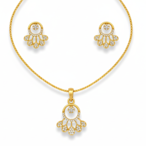 Circular CZ Pendant Necklace Set with Matching Stud Earrings