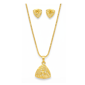 Geometric Triangle Pendant Necklace with Matching Earrings