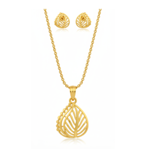 Modern Leaf Designer Pendant Necklace with Matching Stud Earrings Set