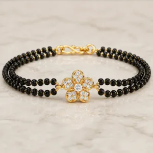 Morden Floral Charm Black Bead Mangalsutra Bracelet