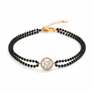Black Bead Mangalsutra Bracelet with Designer Crystal Circle Charm