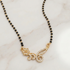 Black Bead Mangalsutra with Crystal Stud Pendant Floral Design