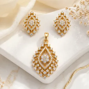 Luxe Glow Teardrop CZ Pendant Set with Earrings | Designer Diamond Look Necklace Set for Women