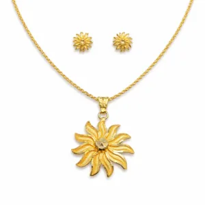 Sunflower Design Pendant Necklace Set with Matching Earrings
