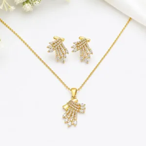 Hand Design Pendant Set with Matching Earrings | CZ Stone Necklace Set for Women