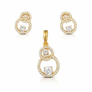 Double Circle CZ Pendant Set with Matching Earrings