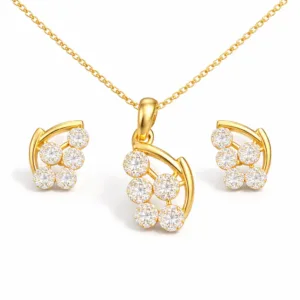CZ Cluster Pendant Necklace Set With Matching Earring