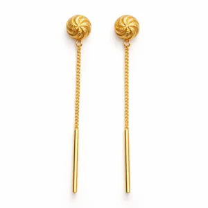 Trending Gold Ball Sui Dhaga Earrings for Women | Minimal Long Chain Threader Drop Earrings