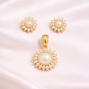 Stylish Pearl Pendant Necklace Set for Women | Gold-Plated Floral Office Wear Jewelry