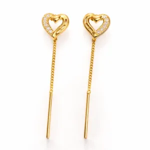 Heart Threader Gold-Tone Earrings | American Diamond Stud Heart | Sui Dhaga Earrings