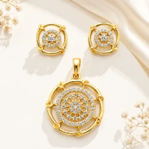 Luxe Glow Multi Orbit Pendant Set with Matching Earrings – Premium CZ Designer Jewellery for Women