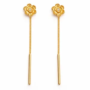 Elegant Floral Sui Dhaga Earrings for Women | Gold Plated Designer Threader Earrings