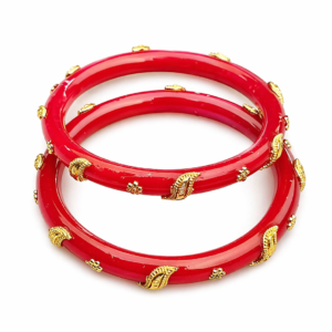 Red Pola Bangle Pair with Golden Dot Motif