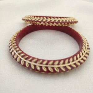 Traditional Red Pola Bangle Pair with Golden Leaf Border