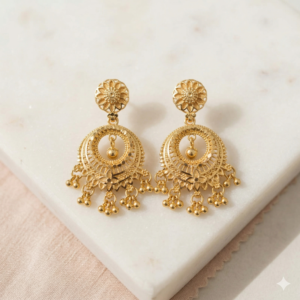 Traditional Gold-Tone Chandbali Earrings for Women | Floral Dangling Ethnic Party Wear Earrings